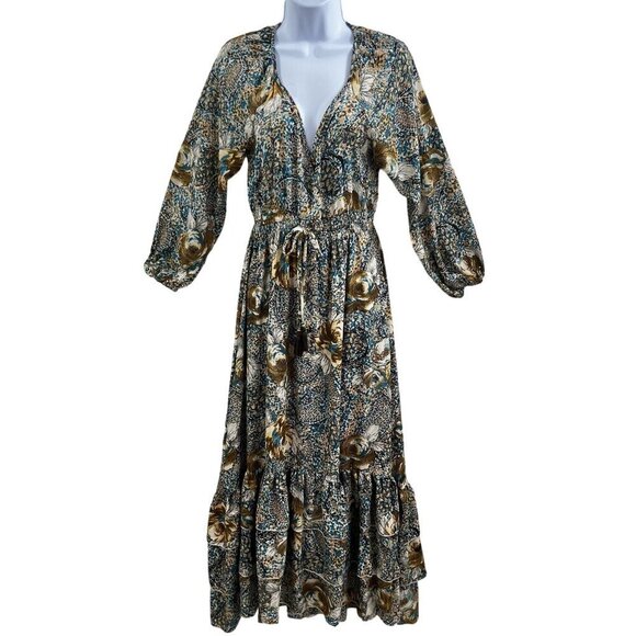 Anthropologie Boemo S Boho Paisley Tiered Maxi Dress Tie Waist Hippie Coachella - Picture 1 of 15